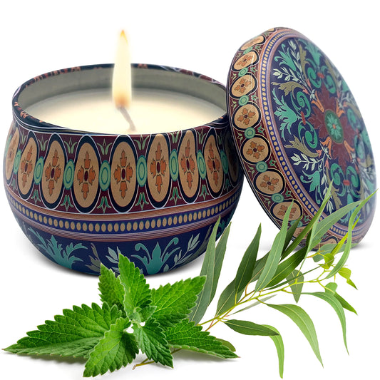 Peppermint & Eucalyptus Soy Candle – Handmade in USA, 6oz Tin for Energy & Focus