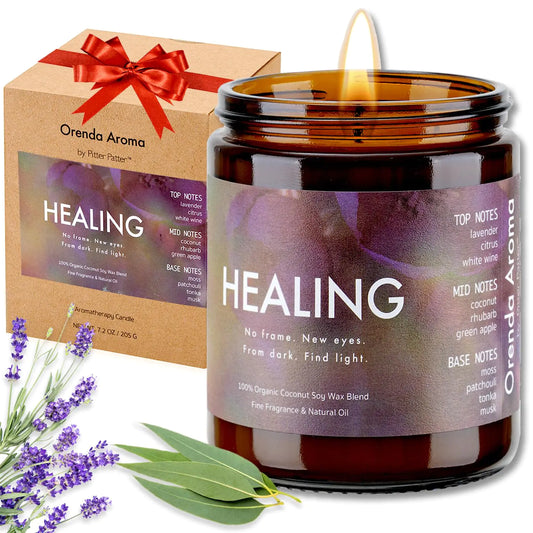 Healing Candle – Lavender & Eucalyptus Aromatherapy in Amber Jar (7.2oz)