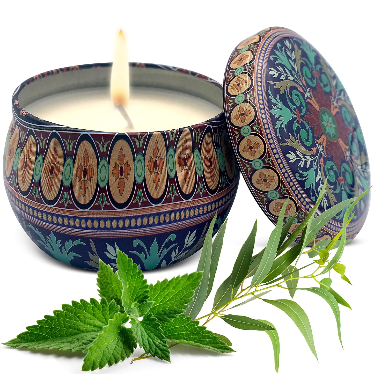 Peppermint & Eucalyptus Soy Candle – Handmade in USA, 6oz Tin for Energy & Focus